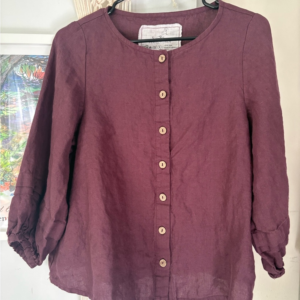 notPERFECTLINEN Elmina Linen Button-Front Blouse